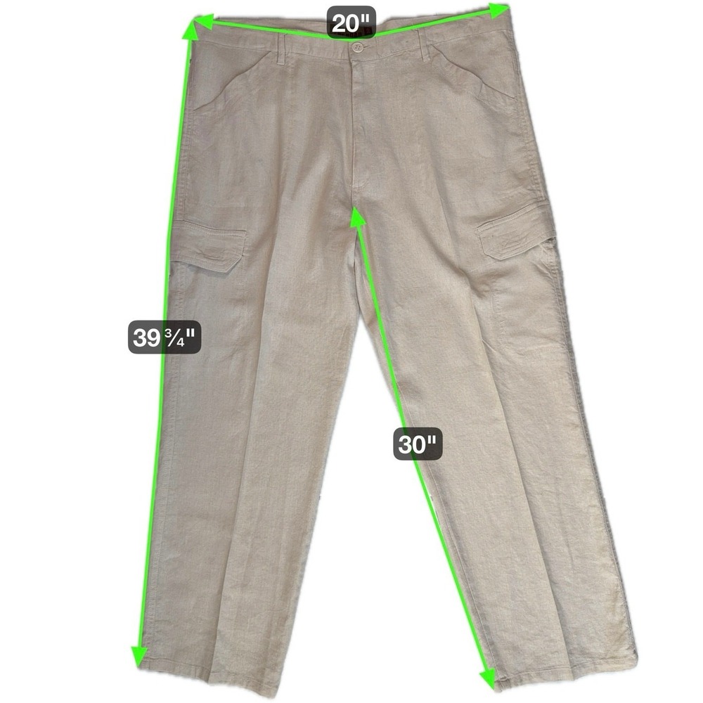 Mens Linen Cargo Slacks Pants 40x30 Cream Beach Vacation Resortwear Quiet Luxury - Picture 4 of 14